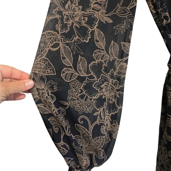 Boho Luxe Maxi Wrap Dress – Sheer Navy with Earth Tones – $128 Retail- Small - Picture 3 of 7